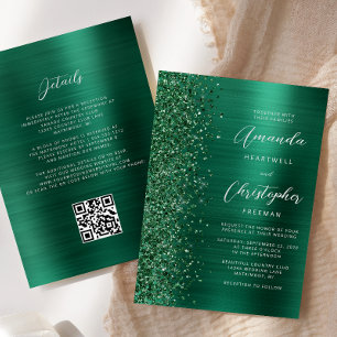 Convite Glam Esmeralda Verde Metal Escovado Código QR Casa