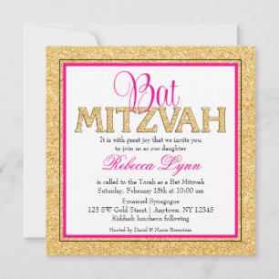 Convite Glam Faux Glitter Dourado Bat Mitzvah