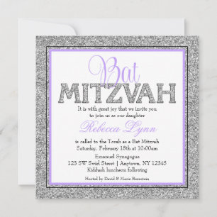 Convite Glam Faux Glitter Silver Lavanda Bat Mitzvah
