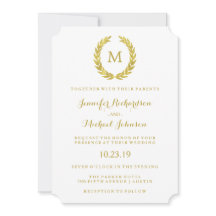 Glam Faux Gold Foil Laurel Wreath Monograma Casame