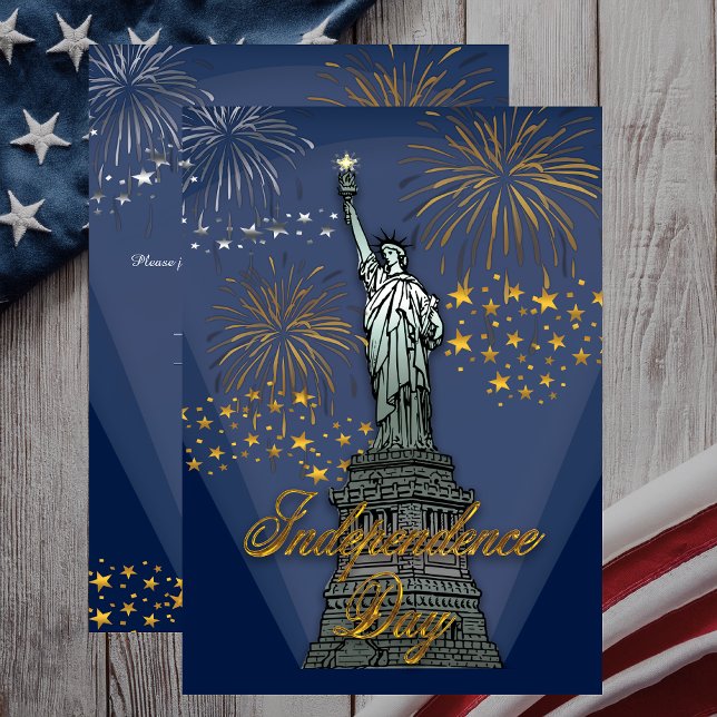 Convite Glam Fireworks Estátua da Liberdade 4º de julho (Glam Fireworks Statue of Liberty Independence Day July 4th Party Invitation - Print | Digital)