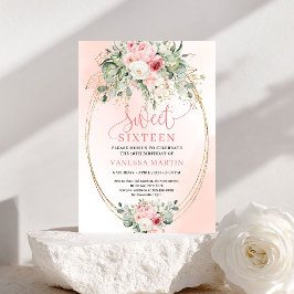 Convite Glam Floral Blush Roses Sweet Sixteen Invitation
