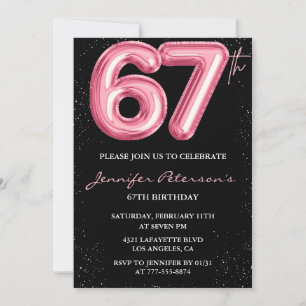 Convite Glam Glam Brilhante Preto Rosa, com 67 anos