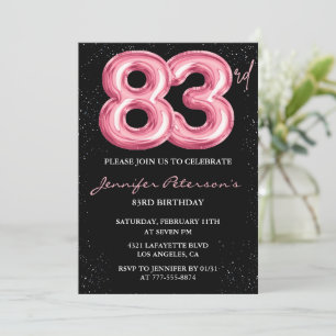 Convite Glam Glam Brilhante Preto Rosa, com 83 anos