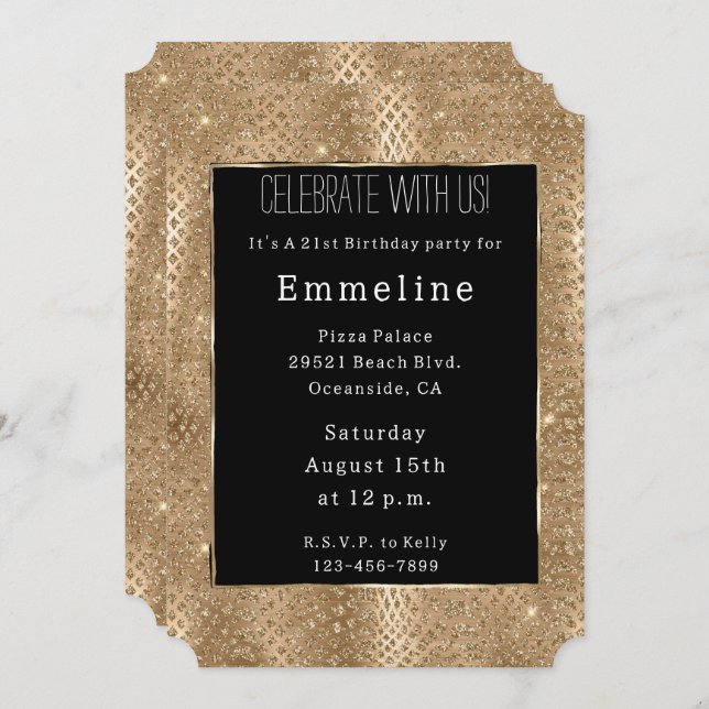 Convite Glam Glitter Cobra (Frente/Verso)