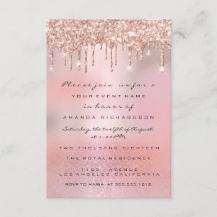 Convite Glam Glitter Drips Rose Gold  Noiva Sweet 16