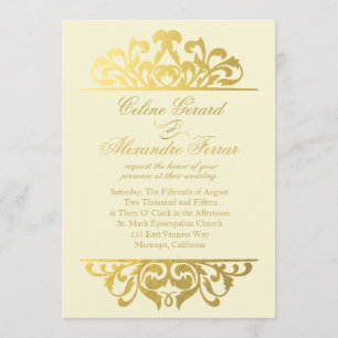 Convite Glam Gold Foil Flourish Weding   ouro marfim