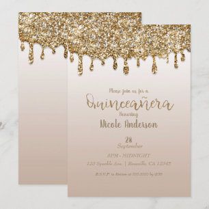 Convite Glam Gold Glitter Drip Quinceañera 15 Anos