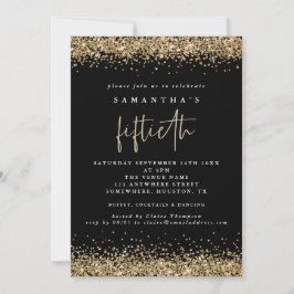 Convite Glam Gold Glitter Festa dos Cinquenta Preto