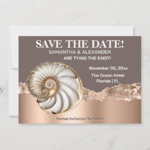 Convite Glam Gold marfim Concha Shell Beach Save The Date