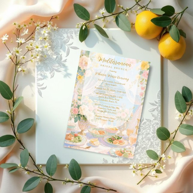 Convite Glam Gold Mediterranean Bridal Brunch Vintage (Glam Gold Mediterranean Bridal Brunch Vintage Illustration Invitation Cards.)