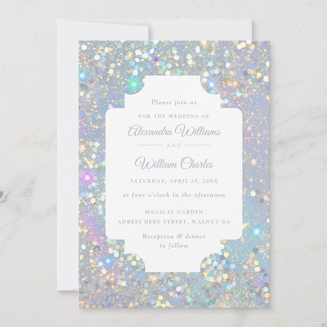 Convite Glam Holographic Glitter Modern Weding (Frente)