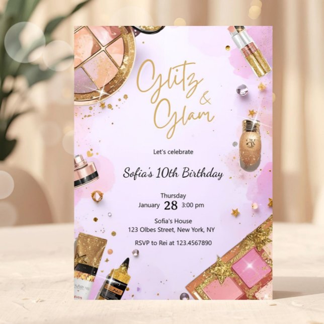 Convite Glam Makeup Birthday Party Blush Pink Spa Party (girl birthday, spa makeup birthday party, spa party, spa birthday, makeup party, glamorous birthday,)