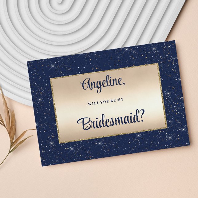 Convite Glam marinho azul dourado confetti Bridesmaid (Glam navy blue gold glitter confetti Bridesmaid )