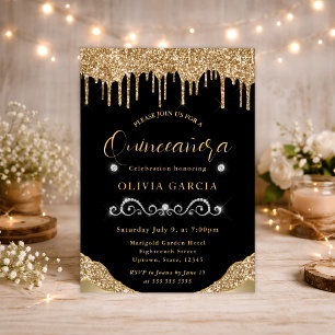 Convite Glam Ouro Brilhante Quinceanera