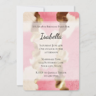 Convite Glam Ouro Creme Rosa Vaqueira Couro de Vaca Aniver