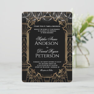 Convite Glam Ouro Grande Gatsby Preto Art Deco Anos 20 Cas