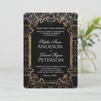 Convite Glam Ouro Grande Gatsby Preto Art Deco Anos 20 Cas