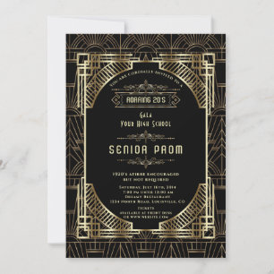 Convite Glam Ouro Preto Deco Gatsby Estilo Anos 20 Baile d