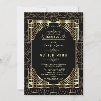 Convite Glam Ouro Preto Deco Gatsby Estilo Anos 20 Baile d