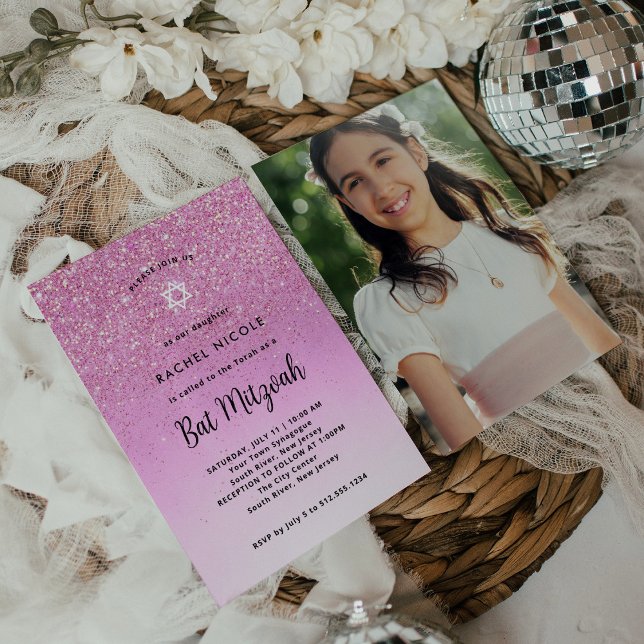 Convite Glam Pink Olhar Bat Mitzvah | Remoção de fotos (Criador carregado)