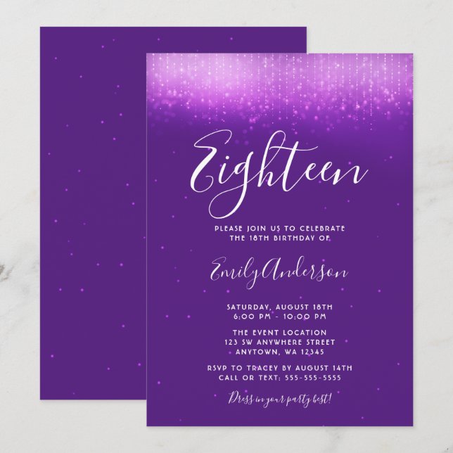 Convite Glam Purple 18º aniversário (Frente/Verso)