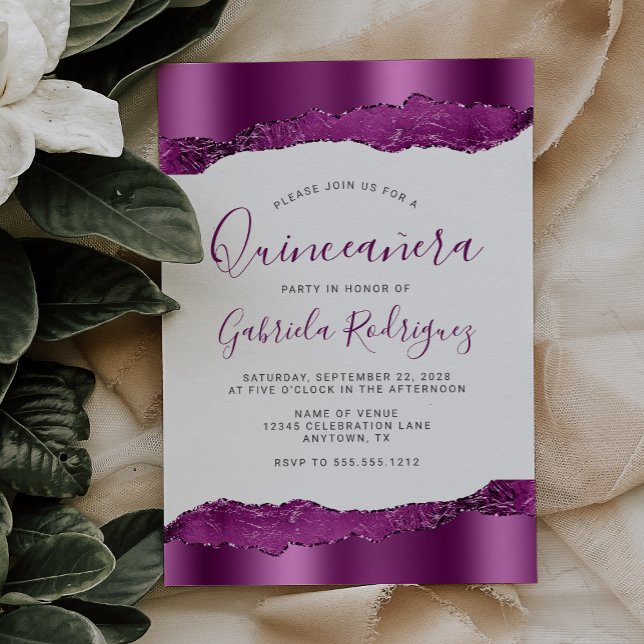 Convite Glam Purple Plum Foil Glitter Quinceañera (Criador carregado)