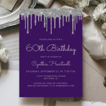 Glam Purple Silver Glitter Drip 60º Aniversário