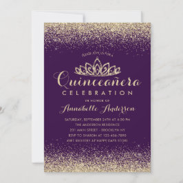 Convite Glam Purple Violet Quinceañera Dourada Tiara Glitt