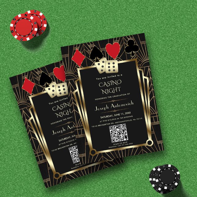 Convite Glam QR Code Las Vegas Casino Night Graduação (Criador carregado)