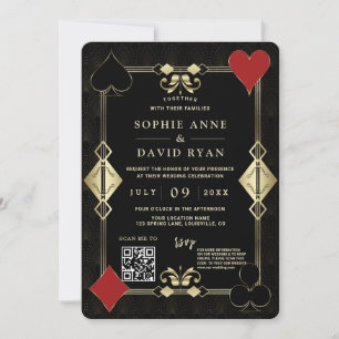 Convite Glam QR Code Roaring 20s Dourado Art Deco Wedding