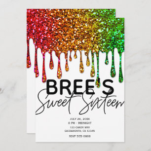 Convite Glam Rasta Rainbow Glitter Drips Sweet 16 Party
