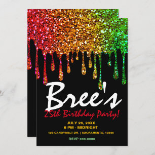 Convite Glam Rasta Rainbow Glitter Drives Festa de anivers