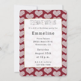 Convite Glam Red White Hearts