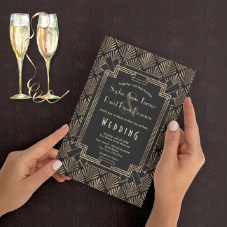 Convite Glam Roaring 20's Dourado Black Excelente Gatsby W