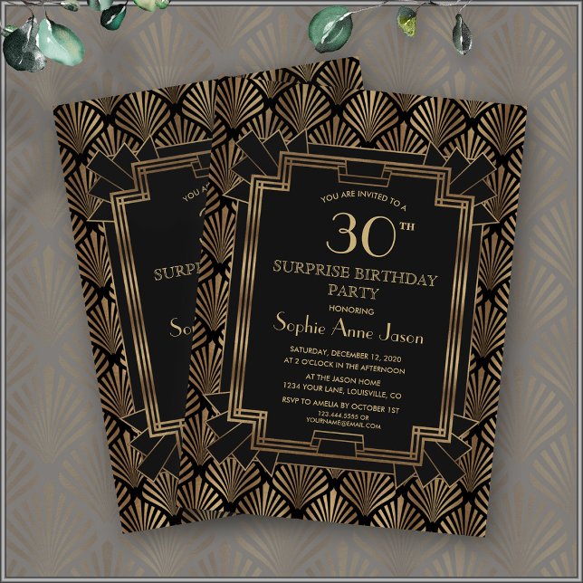 Convite Glam Roaring 20's Excelente Gatsby Art Deco Birthd (30th birthday Art Deco invitation elegant, trendy roaring 20s)