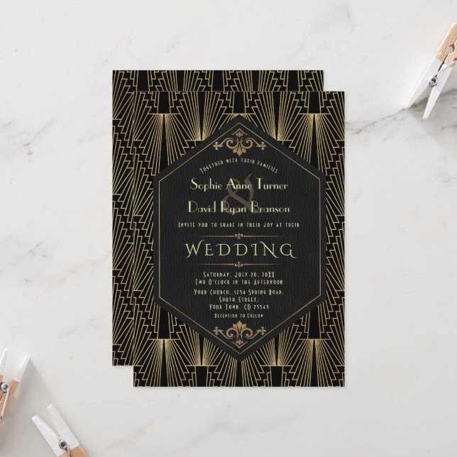 Convite Glam Roaring 20s Great Gatsby Art Deco Wedding (Frente/Verso In Situ)