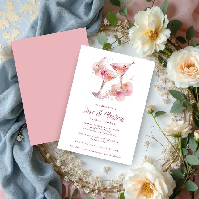 Convite Glam Romantic Pink Martini Glasses Bridal Shower (Glam Romantic Pink Martini Glasses Bridal Shower Party Invitation Cards Design.)
