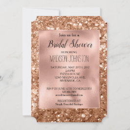 Convite Glam Rosa Dourado Glitter Espesso Chuveiro de Noiv