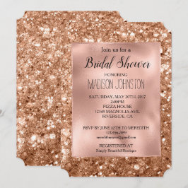 Convite Glam Rosa Dourado Glitter Espesso Chuveiro de Noiv