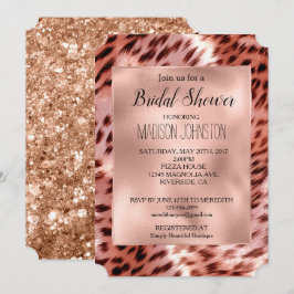 Convite Glam Rosa Dourado Leopardo Animal Chá de Noiva
