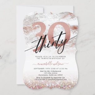 Convite Glam Rosa Dourado Marble & Glitter aniversário de