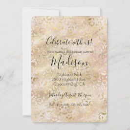 Convite Glam Rosa Dourado Rosa Bege Estampa de Leopardo