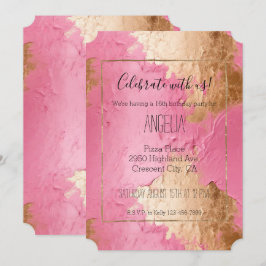 Convite Glam rosa e Dourado