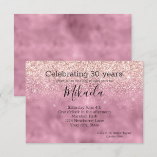 Convite Glam Rosa Glitzy Glitzy