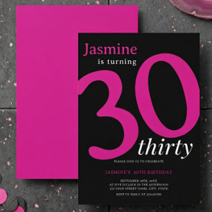 Convite Glam Rosa Quente Preto Chic Fazendo 30 Anos Aniver