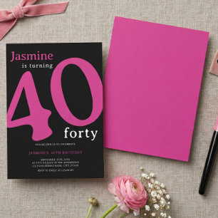 Convite Glam Rosa Quente Preto Chic Fazendo 40 Anos