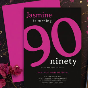 Convite Glam Rosa Quente Preto Fazendo 90 Aniversário de 9