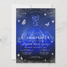 Glam Royal Blue Silver Glitter Gown Quinceanera