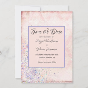 Convite Glam Shabby Chic Rosa Branco Roxo Brilhos